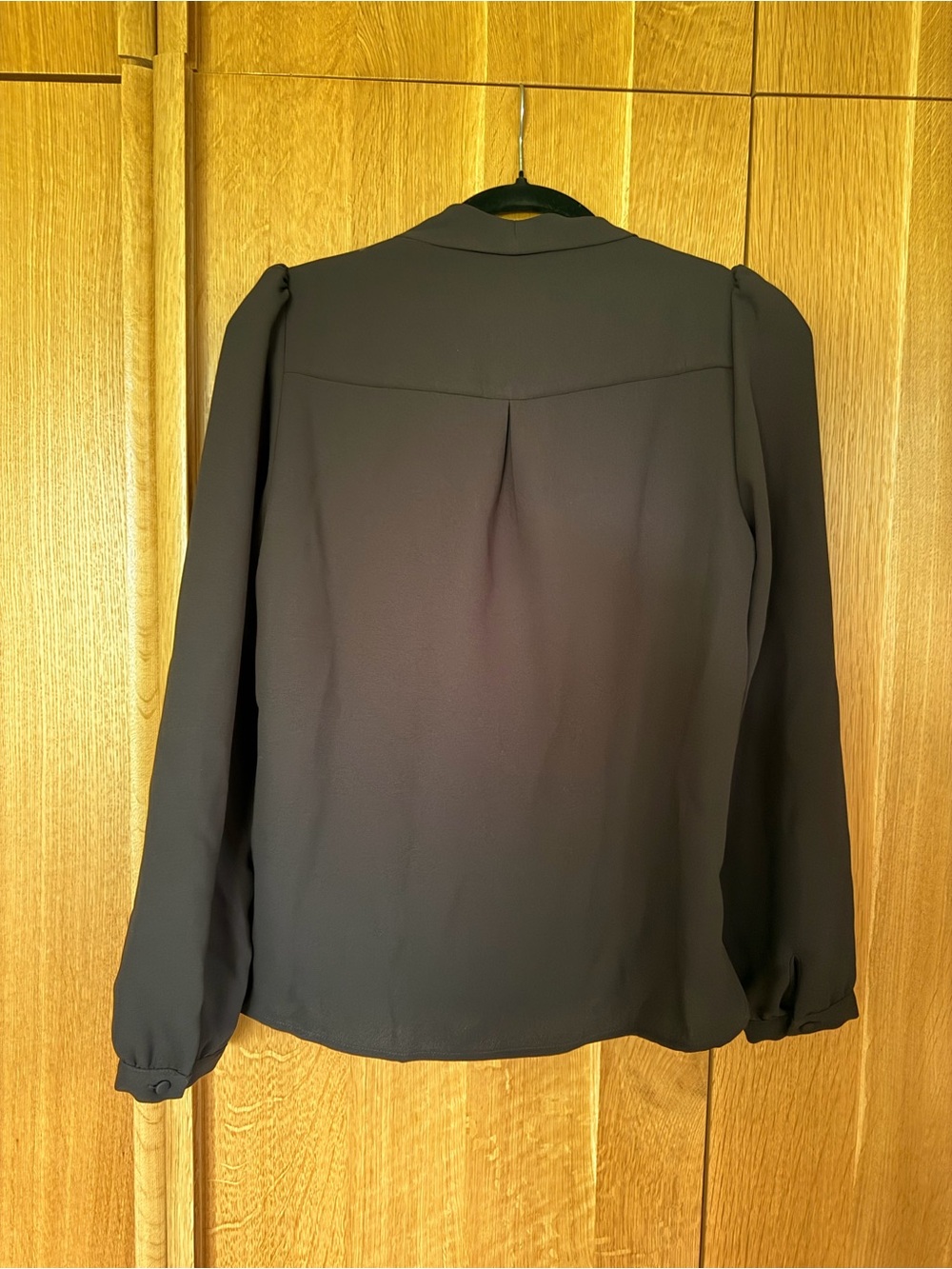 Sezane Black Wrap Blouse with Puff Shoulders and V-Neck - Picture 2 of 3